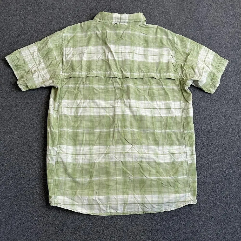 The North Face VaporWick Shirt Mens Large Green Plaid Button Front Short Sleeve